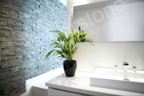 Modern Stacked Stone Bathroom