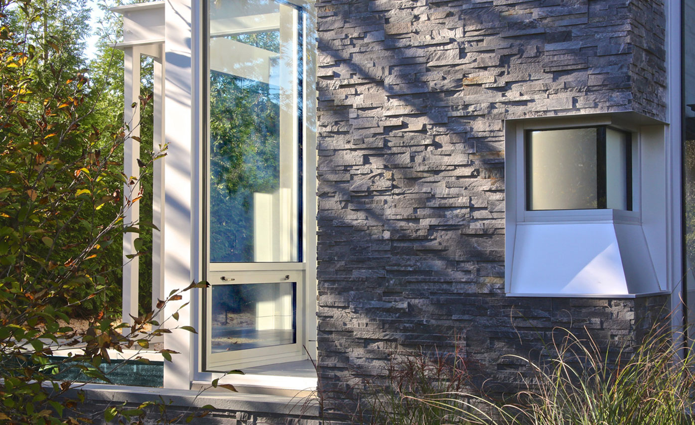 Earthy Grey Stacked Stone Veneer Panel used on Exterior home in Hamptons New Yor