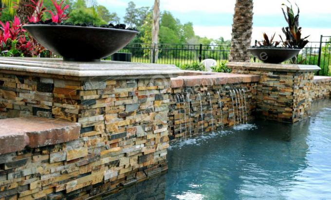 Ochre Rock Panels for a Stacked Stone Pool