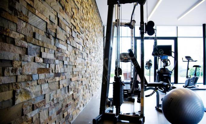Interior Beautiful Stacked Stone Feature Wall in Gym