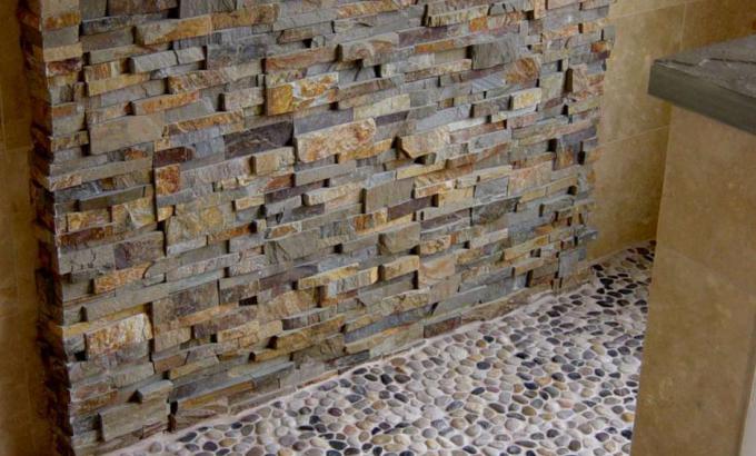 Natural Stacked Stone Veneer Shower Wall