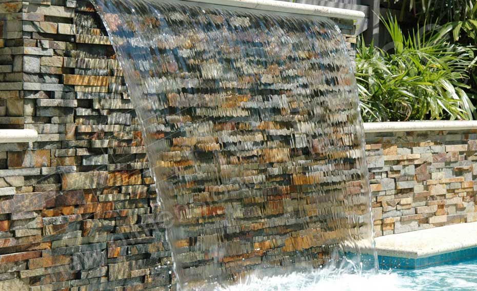 Ochre Blend Rock Panels used on a pool Water Feature