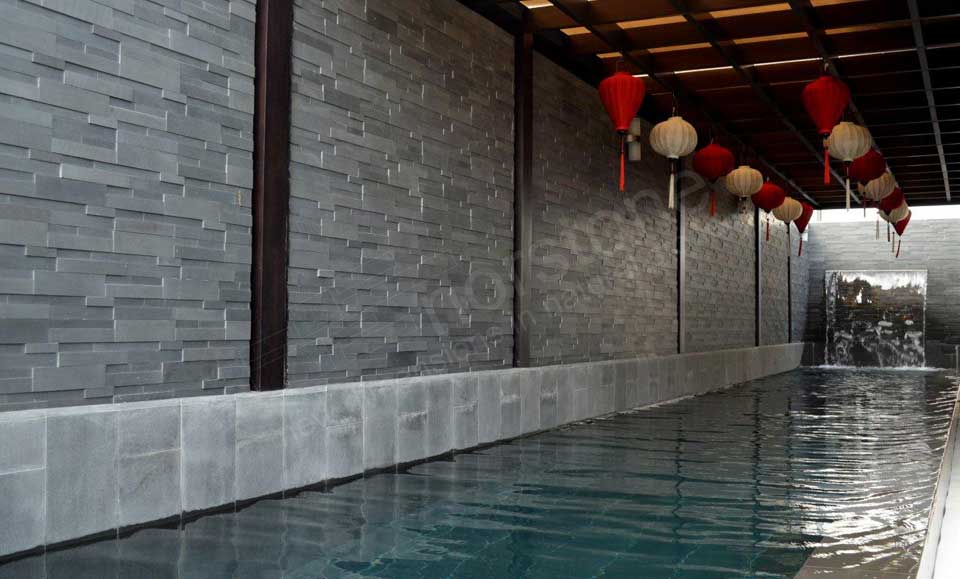 Grey Ledgestone Walls for Pools