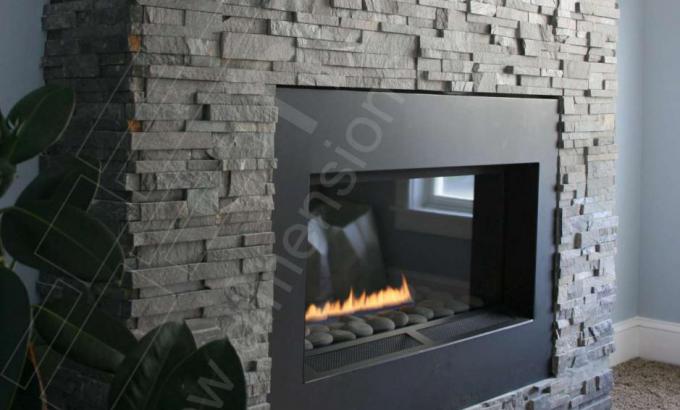 Charcoal Rock Panels for Interior Stacked Stone Fireplace