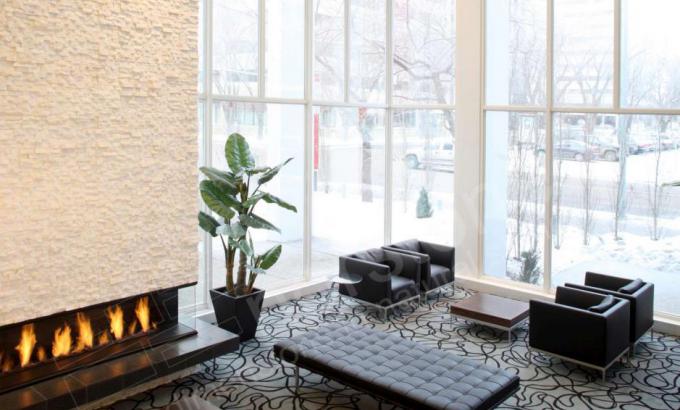 Natural Stacked Stone Veneer Example Fireplace Matrix Hotel Edmonton Canada