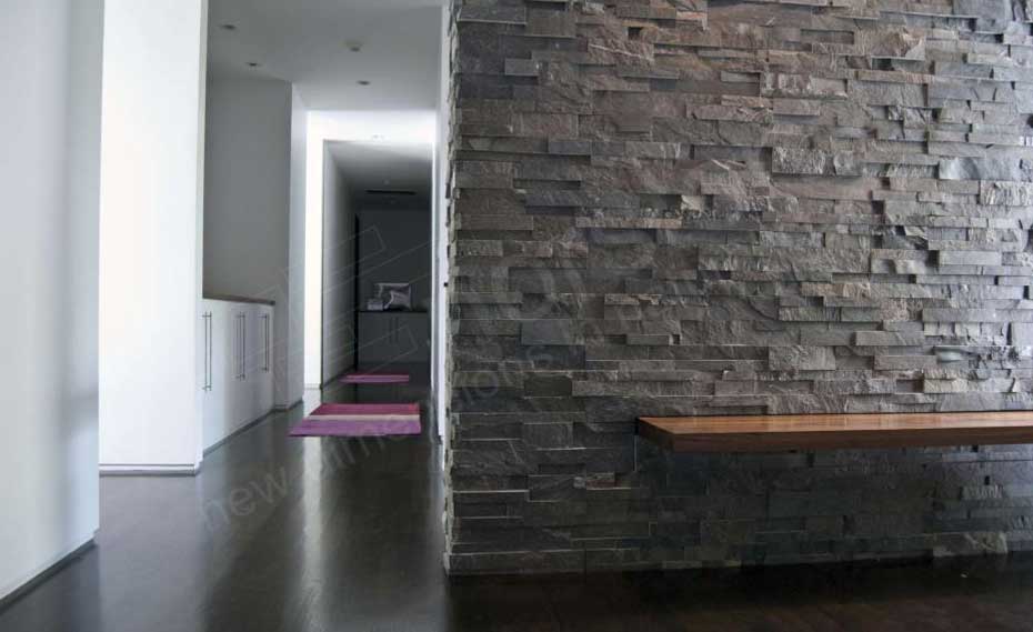 Stacked Natural Stone on an Entryway and Breezeway Walls of a Home