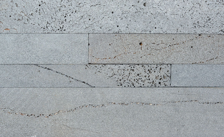 Front-On Close Up of Norstone Large Strip Veneer Platinum Lavastone Planc Tile