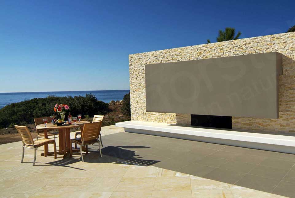 Ivory Rock Panels Modern Natural Stacked Stone Fireplace