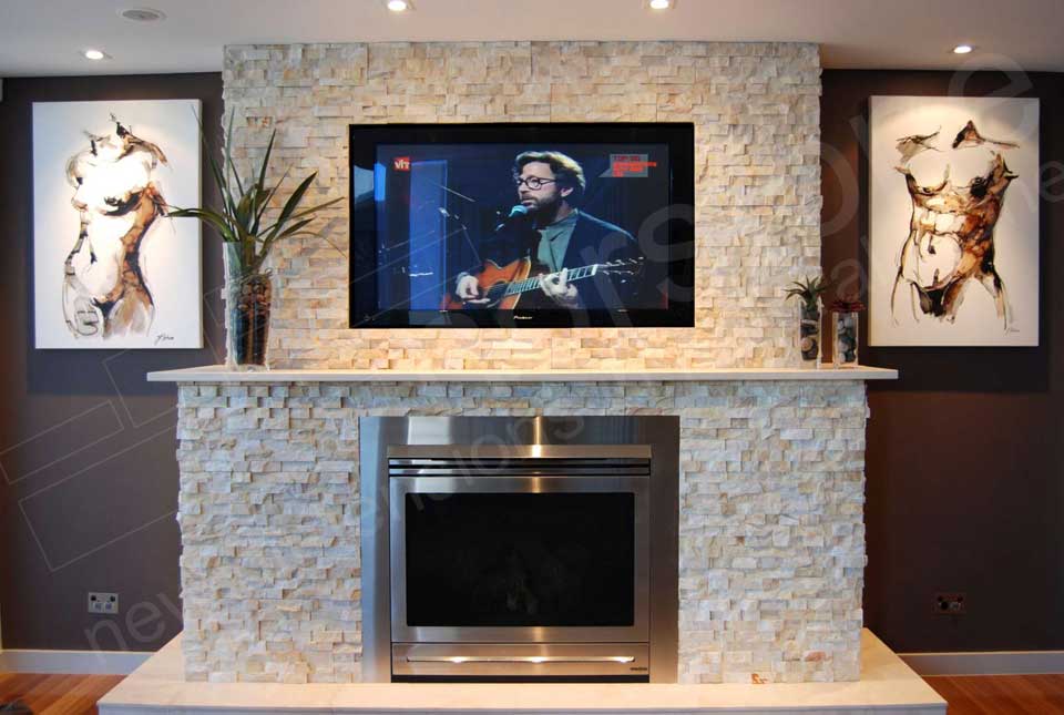 Ivory Rock Panels for Natural Stacked Stone Fireplace