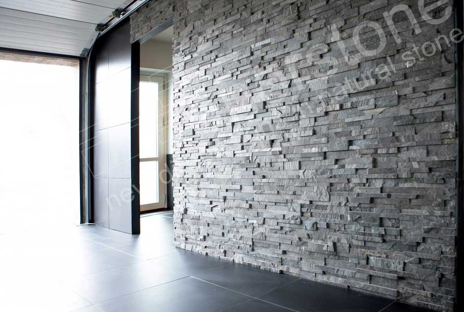 Textured Stone Tile On Interior Feature Wall in Austin