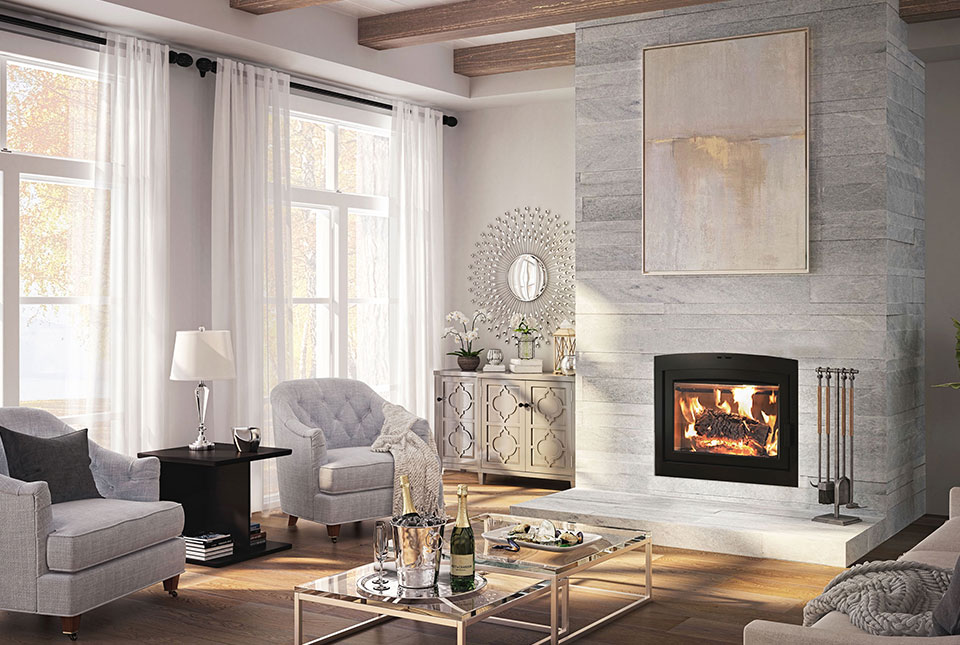 Luxury Fireplace Surround with Norstone Silver Grey Quartz Stone Wall Planks