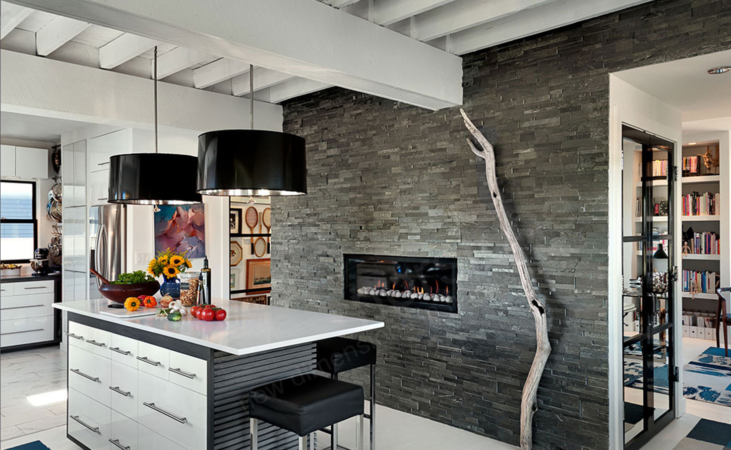 Kitchen with Charcoal Grey Natural Stone Walls