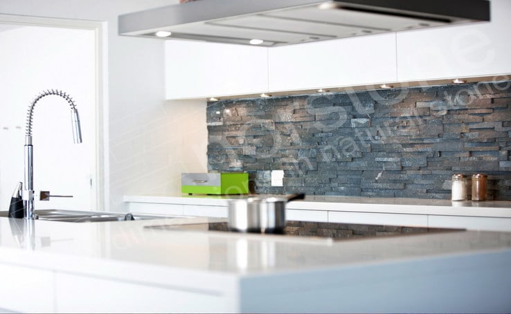 Charcoal Stack Stone Backsplash in Miami Condo