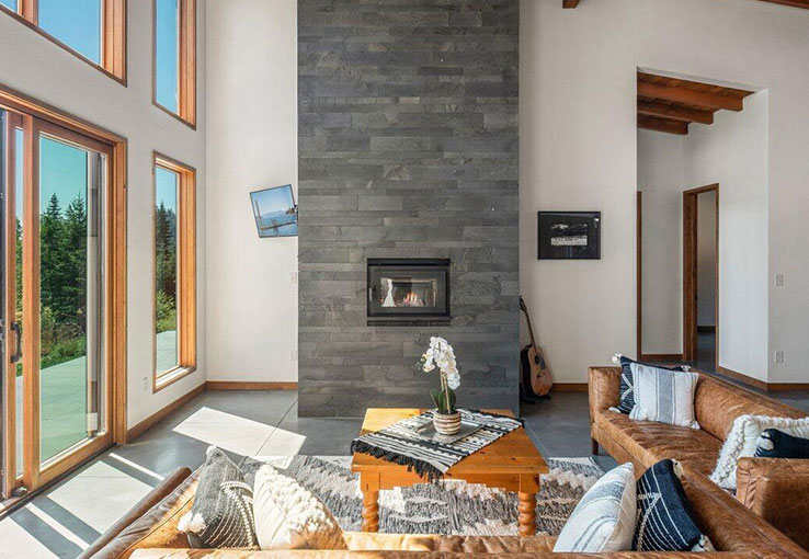 Stunning Grey Graphite Lavastone Strips on Modern Fireplace