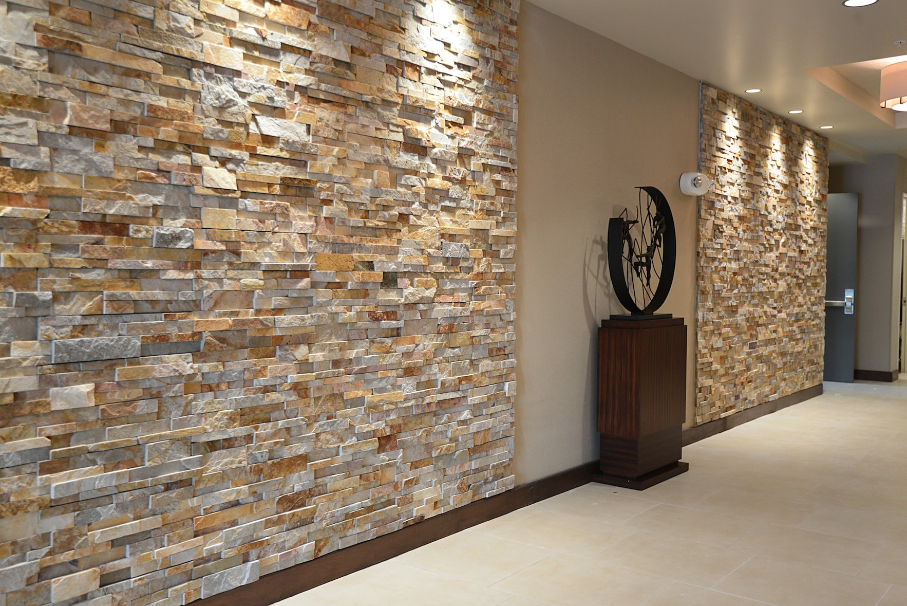 Commercial Installation of Aztec Stone Veneer Wall Panels in a hotel lobby