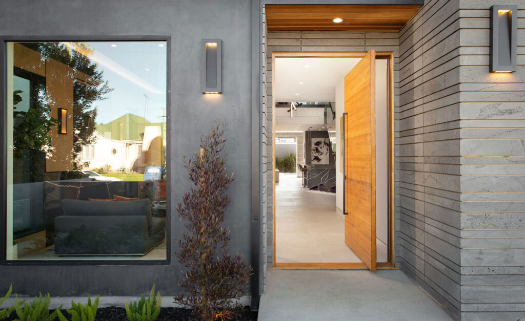 Lavastone strip cladding used in modern fashion for this entryway in Los Angeles