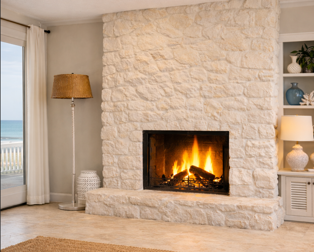 80s Stone Fireplace which has been painted white but needs further updating